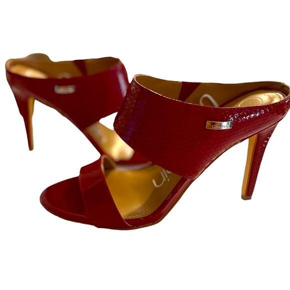 Calvin Klein Lorinda HEELS Womens 7 1/2 RED Snake Skin Pattern Classy Elegant - Picture 3 of 10